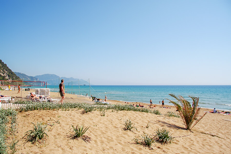 ermones corfu philoxenia hotel glyfada sandy beach attracts many tourists